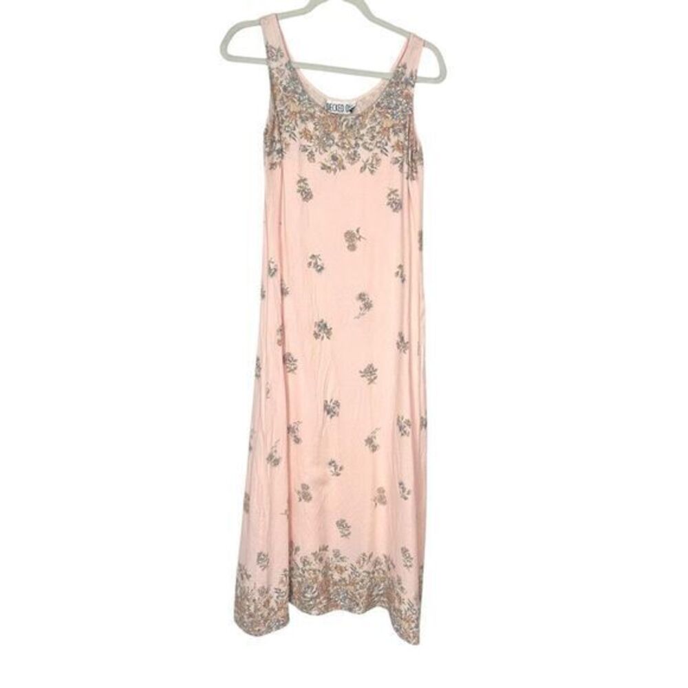 Decked Out Midi Maxi Dress Vintage Small Peach Floral Sleeveless Pastel 90s Vtg